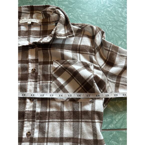 Madison & Hudson Brown Plaid Belted Shirt Dress (Large) - Picture 3 of 7
